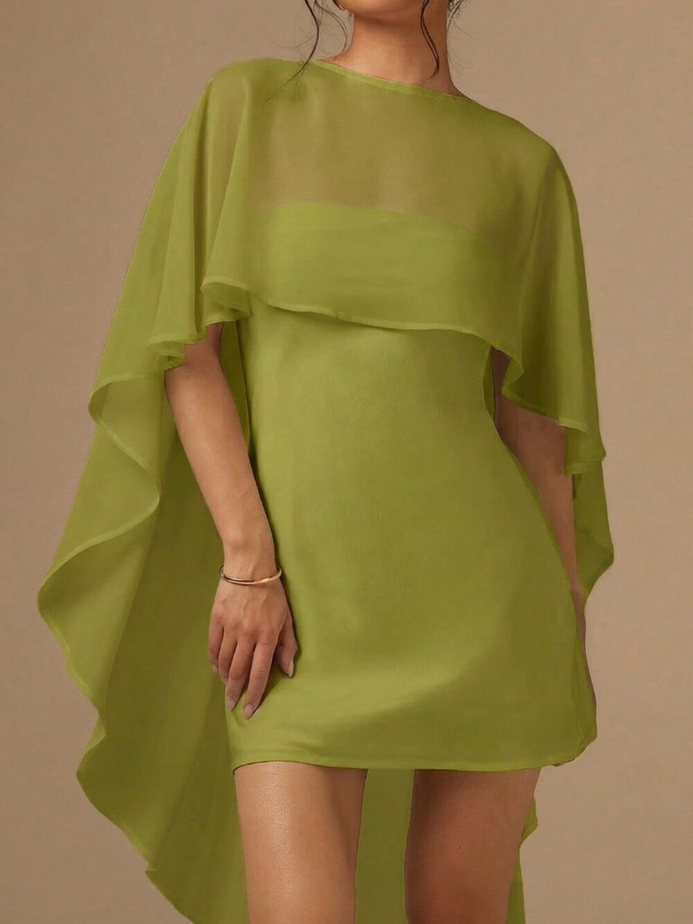 Green Elegant Women's Satin Bias-Cut Mini Dress